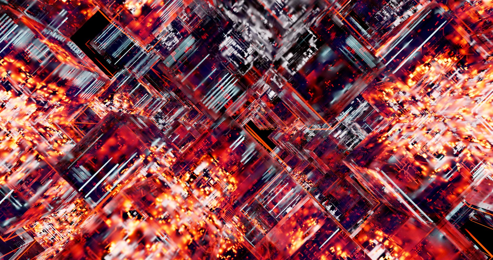 Vibrant abstract digital art showcasing a 3D matrix with LED lights, resembling a futuristic circuit.