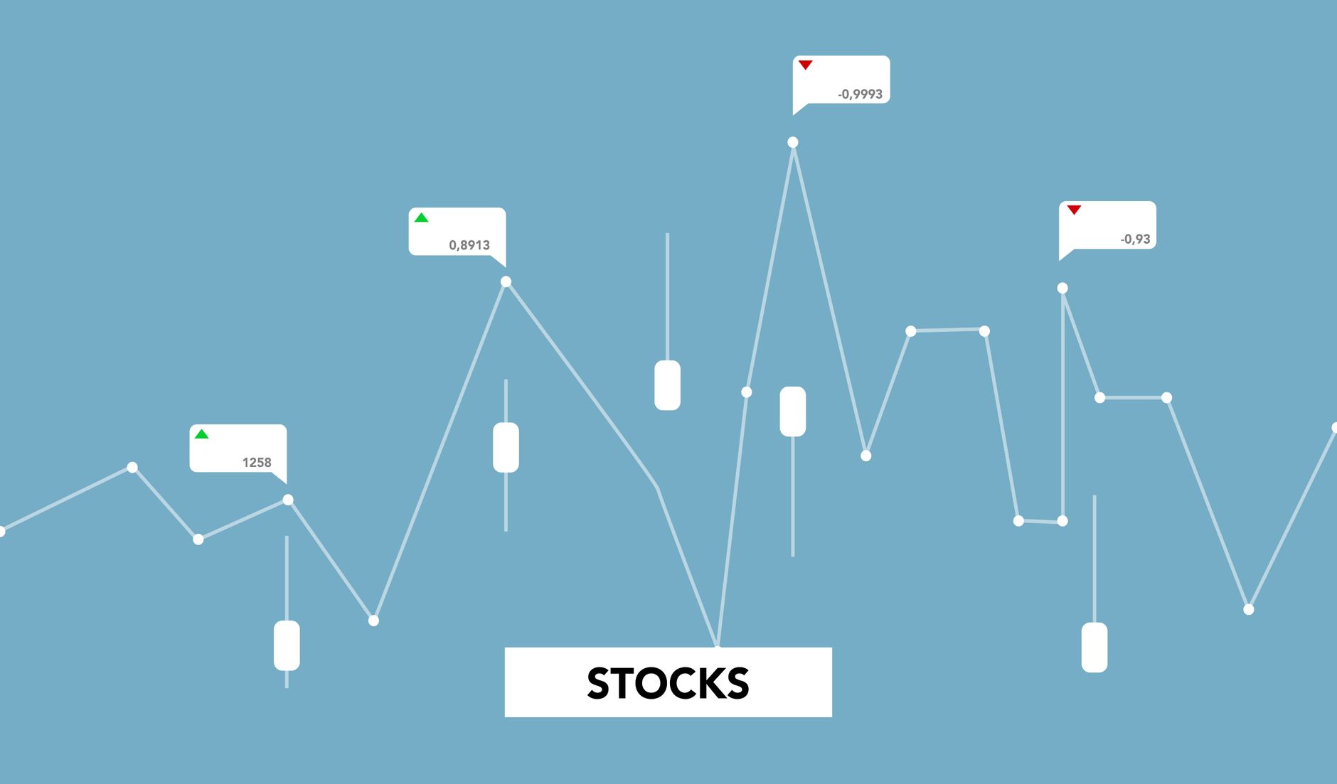 Decorative cardboard appliques of curved diagram with numbers showing stock profit on blue background