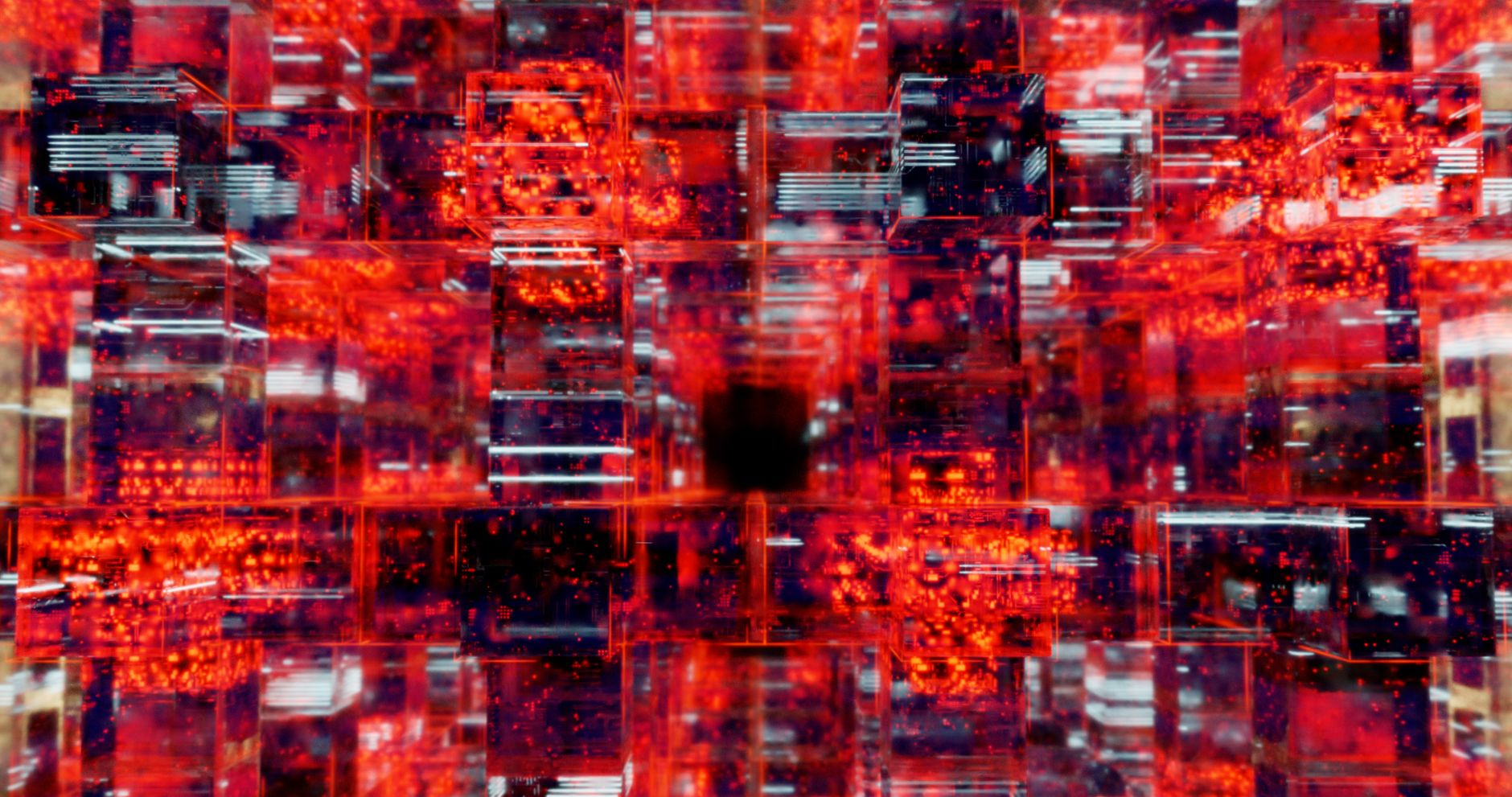 Vibrant digital art showcasing an abstract matrix with red and black hues.